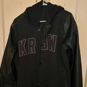 KR3W Varsity Jacket Style Hoodie Skateboard Streetwear Snap Front Mens